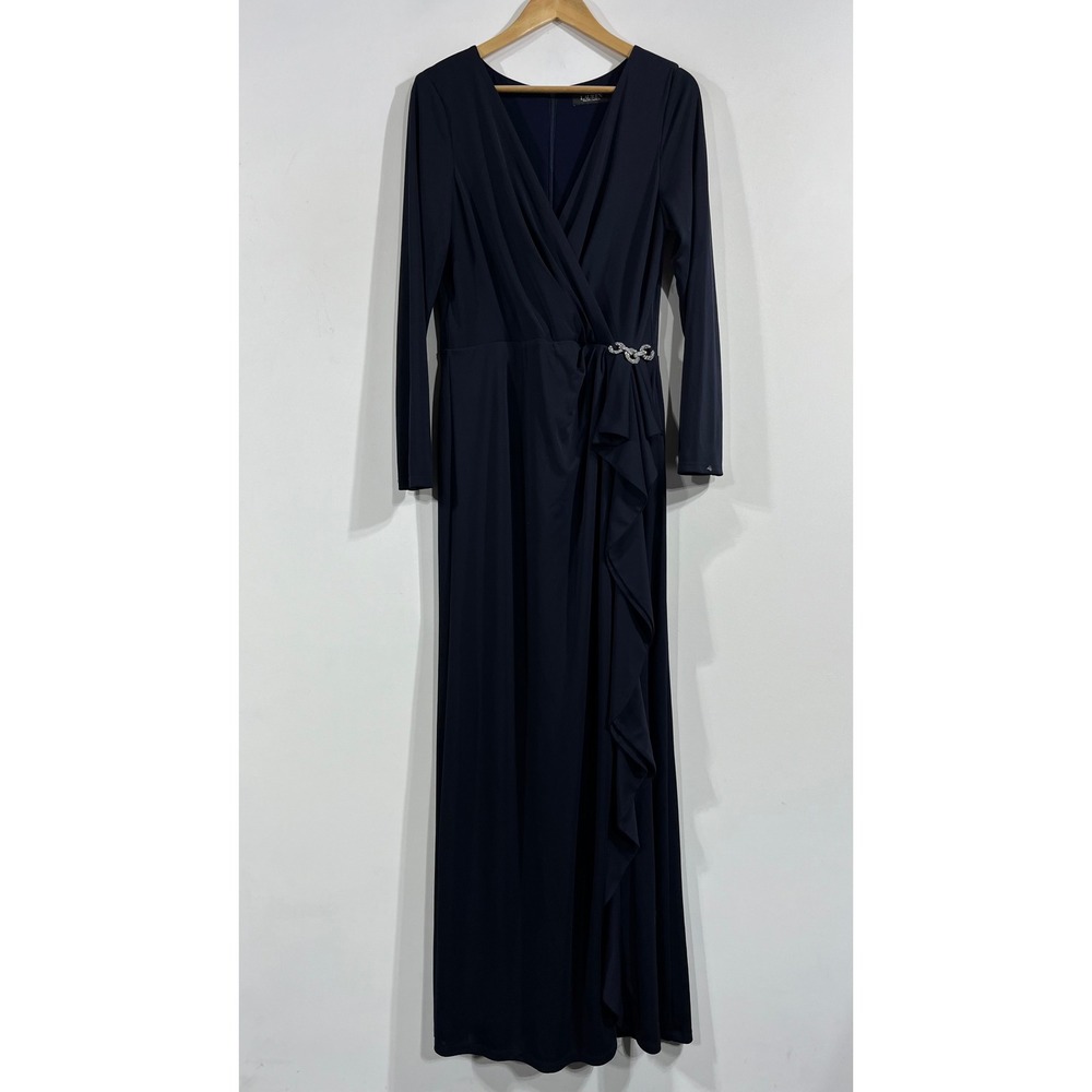 Lauren Ralph Lauren Wedding Guest Formal Navy Long Sleeve Gown 12 Old Money
